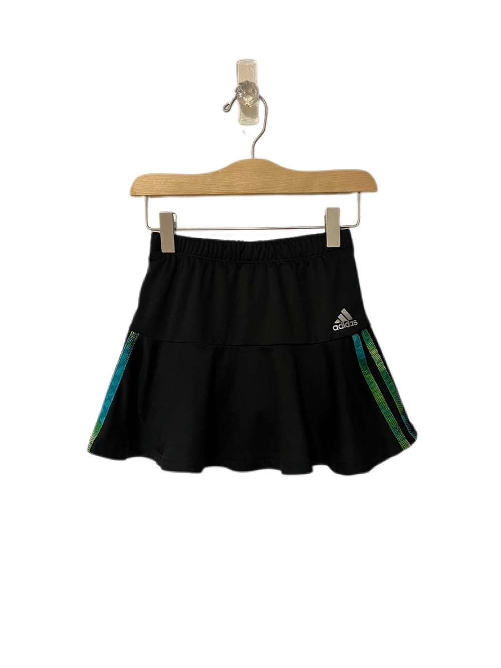 Adidas Size 6 Girls Black Athletic Skort with Green Stripes